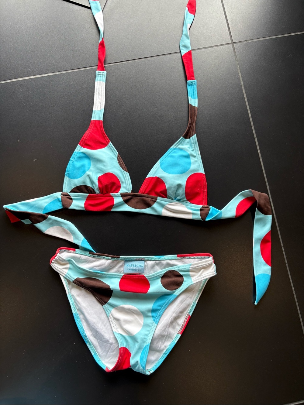 Vintage Maurices Polka Dot Swim Bottom in Aqua, Red & Brown
